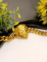 Bold Lion Head Gold Bracelet for Men - Heavy Chain with Crystal Eyes - Image 6