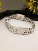 AP Logo Octagon Wheat Chain Silver Bracelet - Premium Men's Jewelry