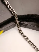 Matte Black Silver Braided Wheat Chain Stainless Steel Bracelet for Men - Image 3