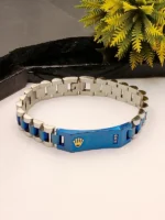 Silver Blue Two Tone Link Chain with Gold Crown - Image 2