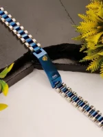 Silver Blue Two Tone Link Chain with Gold Crown - Image 4