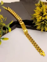 Gold Gucci Style Logo Stainless Steel Bracelet for Men with CZ Stones - Image 7