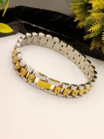 Two Tone Silver Gold CZ Stone Bracelet for Men – 10mm & 12mm - Image 3