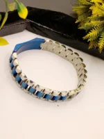 Silver Blue Two Tone Link Chain with Gold Crown - Image 3
