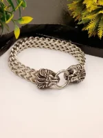 Luxury Double Lion Head Silver Bracelet for Men – Heavy Chain with Bold Ring Clasp - Image 3