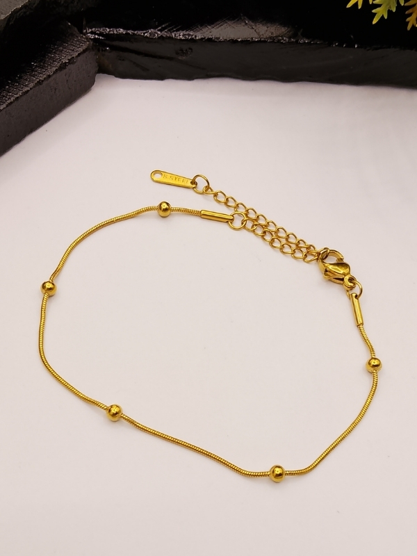 Gold Plated Beaded Chain Bracelet Gold Plated Beaded Chain Bracelet for Women – Adjustable Minimalist Design - Image 1