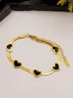 Gold Plated Black Heart Chain Bracelet for Women