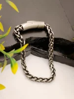 Matte Black Silver Braided Wheat Chain Stainless Steel Bracelet for Men - Image 4