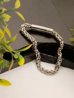 Bright Silver Braided Wheat Chain Stainless Steel Bracelet for Men - Image 5