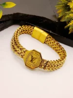 Luxury LV Signature Gold Bracelet - Square Wheat Chain for Men - Image 4