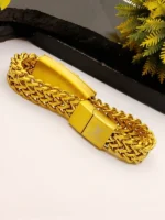 Luxury LV Gold Bracelet for Men - Heavy Cuban Chain with Logo Clasp - Image 5