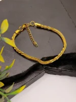 Gold Plated Double Row Chain Bracelet for Women – Adjustable Woven Design - Image 2
