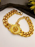Lion Head 18K Gold Plated Cuban Chain Bracelet with Diamonds