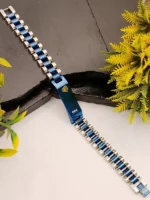 Silver Blue Two Tone Link Chain with Gold Crown - Image 5