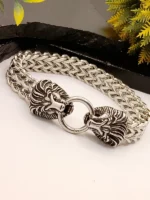 Luxury Double Lion Head Silver Bracelet for Men – Heavy Chain with Bold Ring Clasp - Image 2
