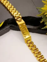 Gold Gucci Style Logo Stainless Steel Bracelet for Men with CZ Stones - Image 5