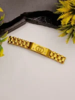 Gold Gucci Style Logo Stainless Steel Bracelet for Men with CZ Stones - Image 6