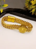 Luxury LV Signature Gold Bracelet - Square Wheat Chain for Men - Image 5