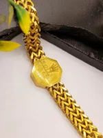 Rolex Engraved Oval Crown Gold Plated Curb Chain Bracelet - Image 5