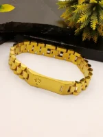 Rolex Inspired Gold Bracelet – President Style Link Chain with Crown & CZ Stones - Image 2