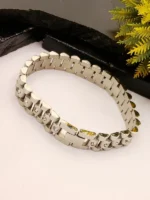 Silver CZ Stone Bracelet for Men – Heavy Block Link Chain with Sparkling Stones - Image 2