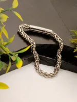Bright Silver Braided Wheat Chain Stainless Steel Bracelet for Men - Image 3