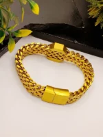Rolex Engraved Oval Crown Gold Plated Curb Chain Bracelet - Image 6