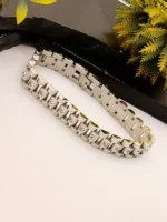 Silver CZ Stone Bracelet for Men – Heavy Block Link Chain with Sparkling Stones - Image 3