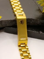Rolex Inspired Gold Bracelet – President Style Link Chain with Crown & CZ Stones - Image 4