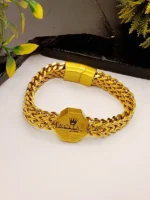 Rolex Engraved Oval Crown Gold Plated Curb Chain Bracelet - Image 2