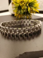 Silver CZ Stone Bracelet for Men – Heavy Block Link Chain with Sparkling Stones - Image 4