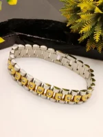 Two Tone Silver Gold CZ Stone Bracelet for Men – 10mm & 12mm - Image 2