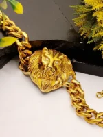 Bold Lion Head Gold Bracelet for Men - Heavy Chain with Crystal Eyes - Image 4