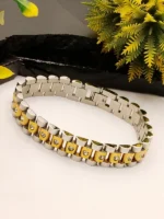 Two Tone Silver Gold CZ Stone Bracelet for Men – 10mm & 12mm