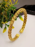 Gold Plated Braided Cuff Bracelet for Women – Wide Woven Design - Image 6