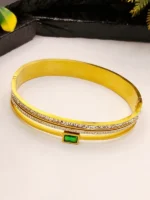 Emerald Green CZ Stone Gold Cuff Bracelet for Men & Women - Image 5