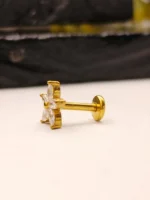 Gold 5 Petal Flower Nose Stud for Women – Marquise CZ Flower Shape Nose Piercing - Image 3