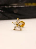 Gold 5 Petal Flower Nose Stud for Women – Marquise CZ Flower Shape Nose Piercing - Image 2