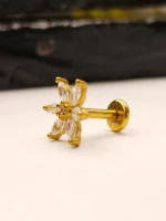 Gold 6 Petal Flower Nose Stud for Women – Marquise CZ Flower Shape Nose Piercing - Image 3