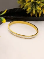 Luxury Gold Plated Hinge Bangle with Full Baguette Cut CZ Stones - Image 2