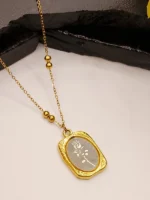 Gold Plated Rose Flower Pendant Necklace for Women – Beaded Chain - Image 2