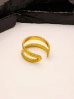 Gold Plated Double Row Beaded Open Cuff Ring for Women - Image 2