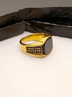 Turkish Men's Gold Plated Black Stone CZ Ring - Image 4