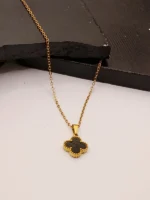 Gold Black Stone Four Leaf Clover Earrings & Necklace Set for Women - Image 5