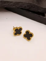 Gold Black Stone Four Leaf Clover Earrings & Necklace Set for Women - Image 4