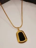 Modern Rectangle Gold Plated Black Stone Pendant Necklace for Women - Image 3