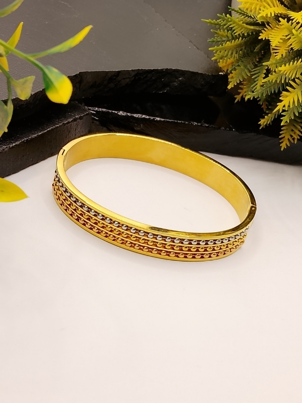 Bold Gold Beaded Design Bracelet Luxury Gold Plated Bangle with Beaded Design - Image 1