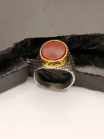 Turkish Men's Two-Tone Silver & Gold Red Carnelian Stone Ring - Image 5