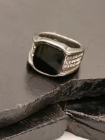 Turkish Men's Silver Plated Black Stone CZ Ring - Image 7