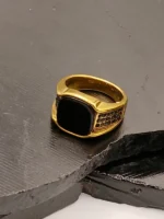Turkish Men's Gold Plated Black Stone CZ Ring - Image 6